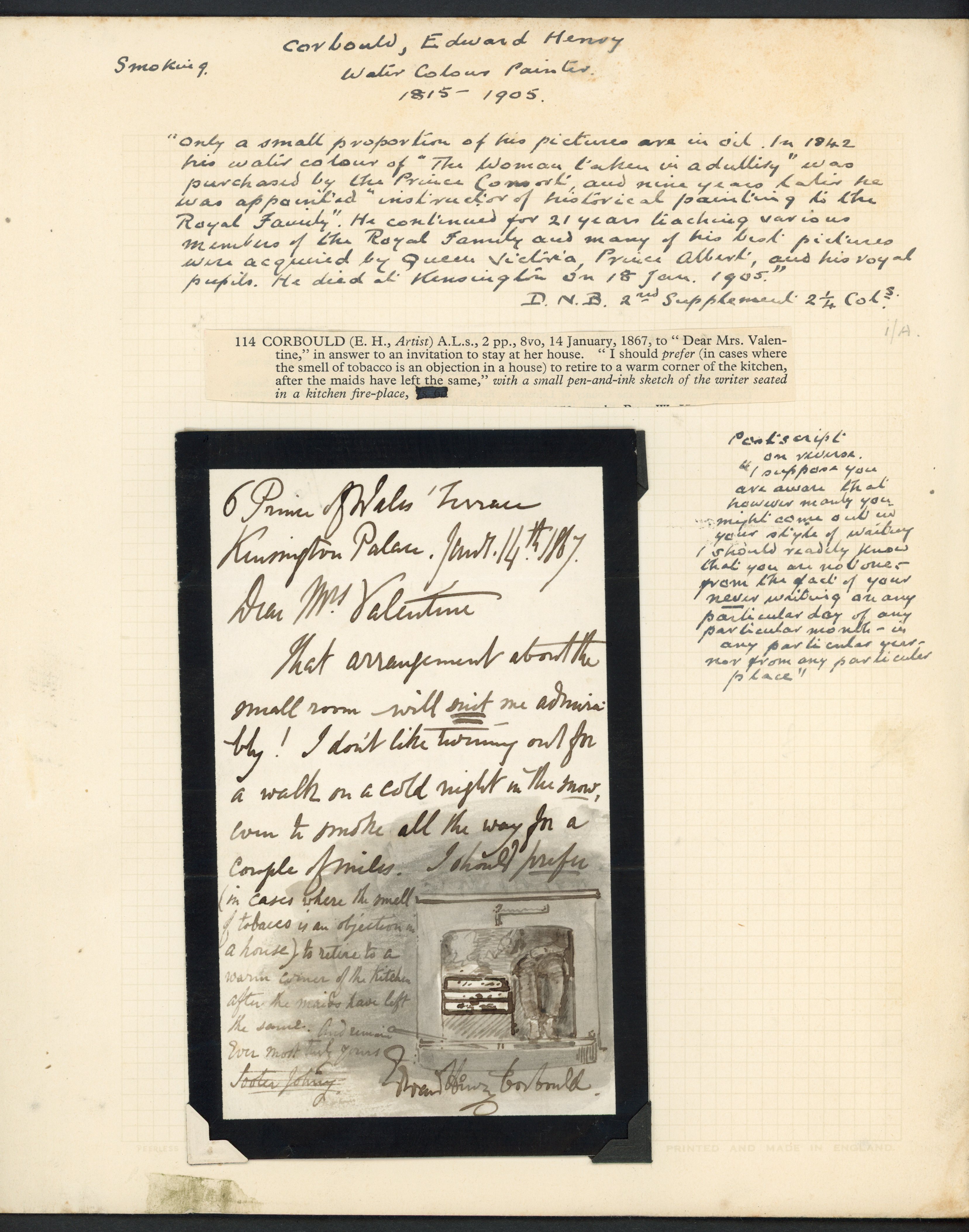 GB 1867 hand-illustrated letter sent by Edward Henry Corbould