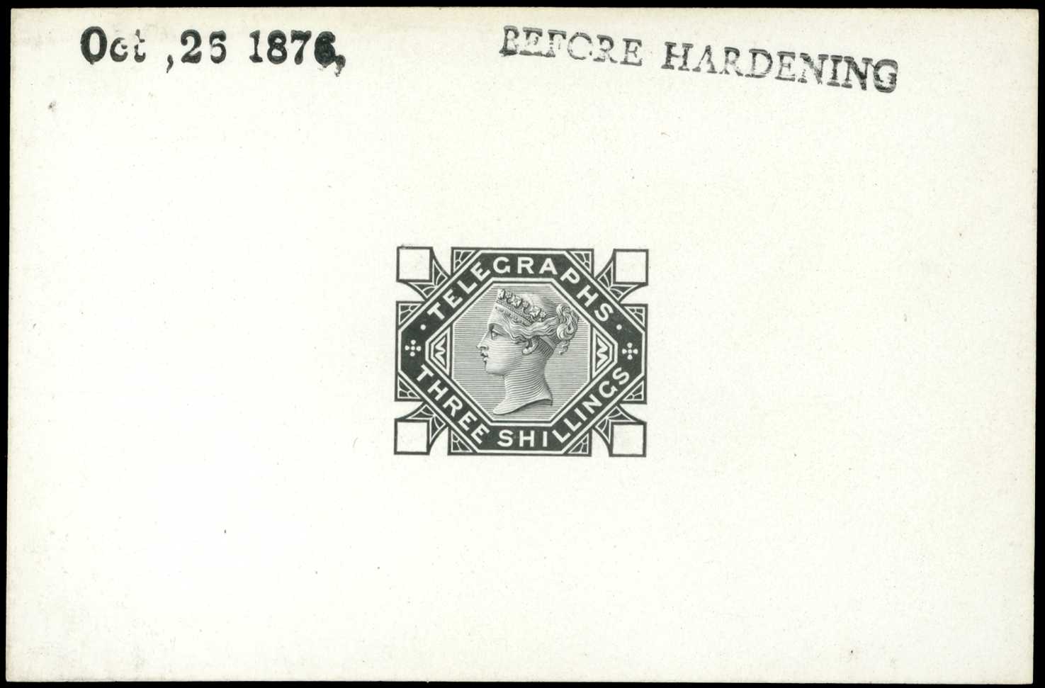 TELEGRAPH: 1876 3/- die proof in black on...