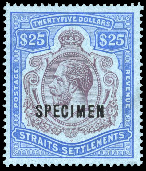 Straits Postage & Revenue 1923 $25 Specimen