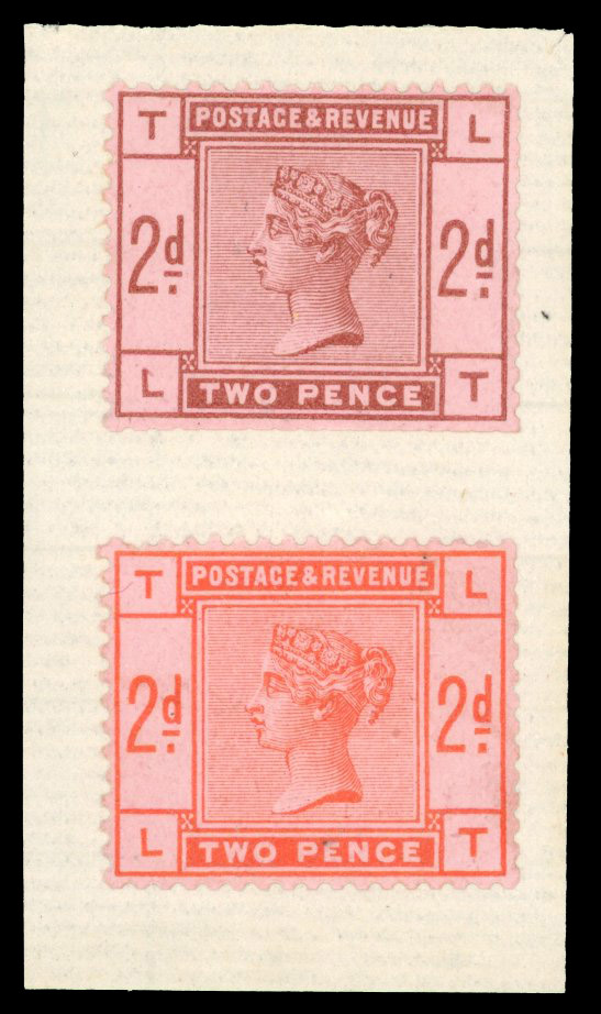 1883-84 ‘Lilac and Green’ 2d (LT), two imperforate colour trials