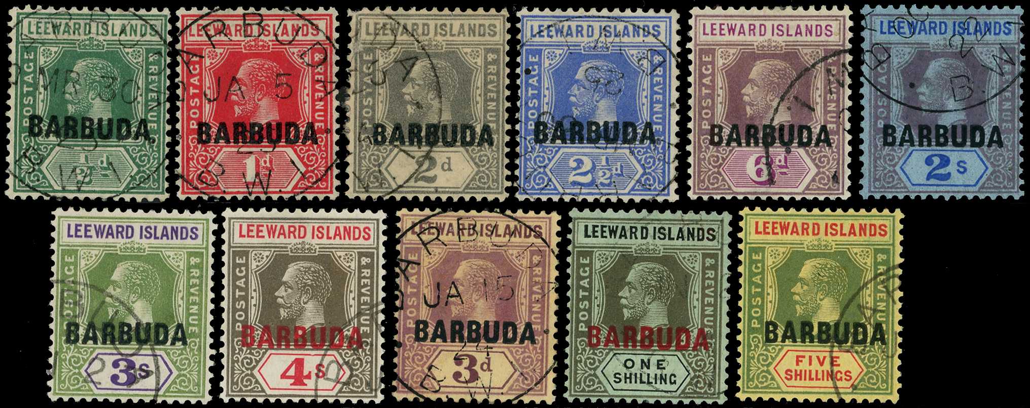 Barbuda. 1922 set of eleven nicely used, the...