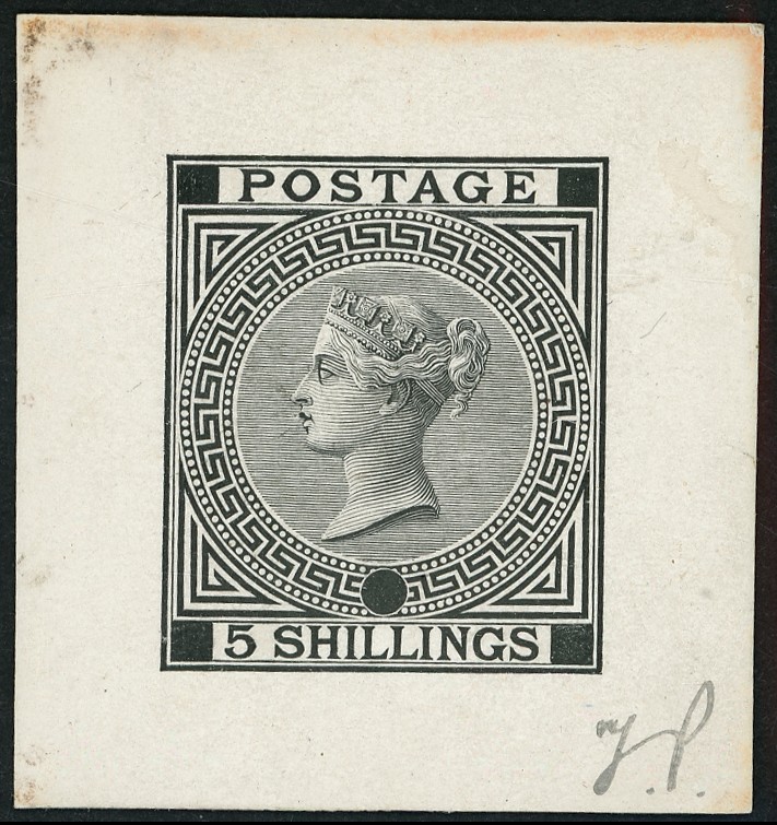 1874 5s Die proof Pl.3 Annotations on reverse.