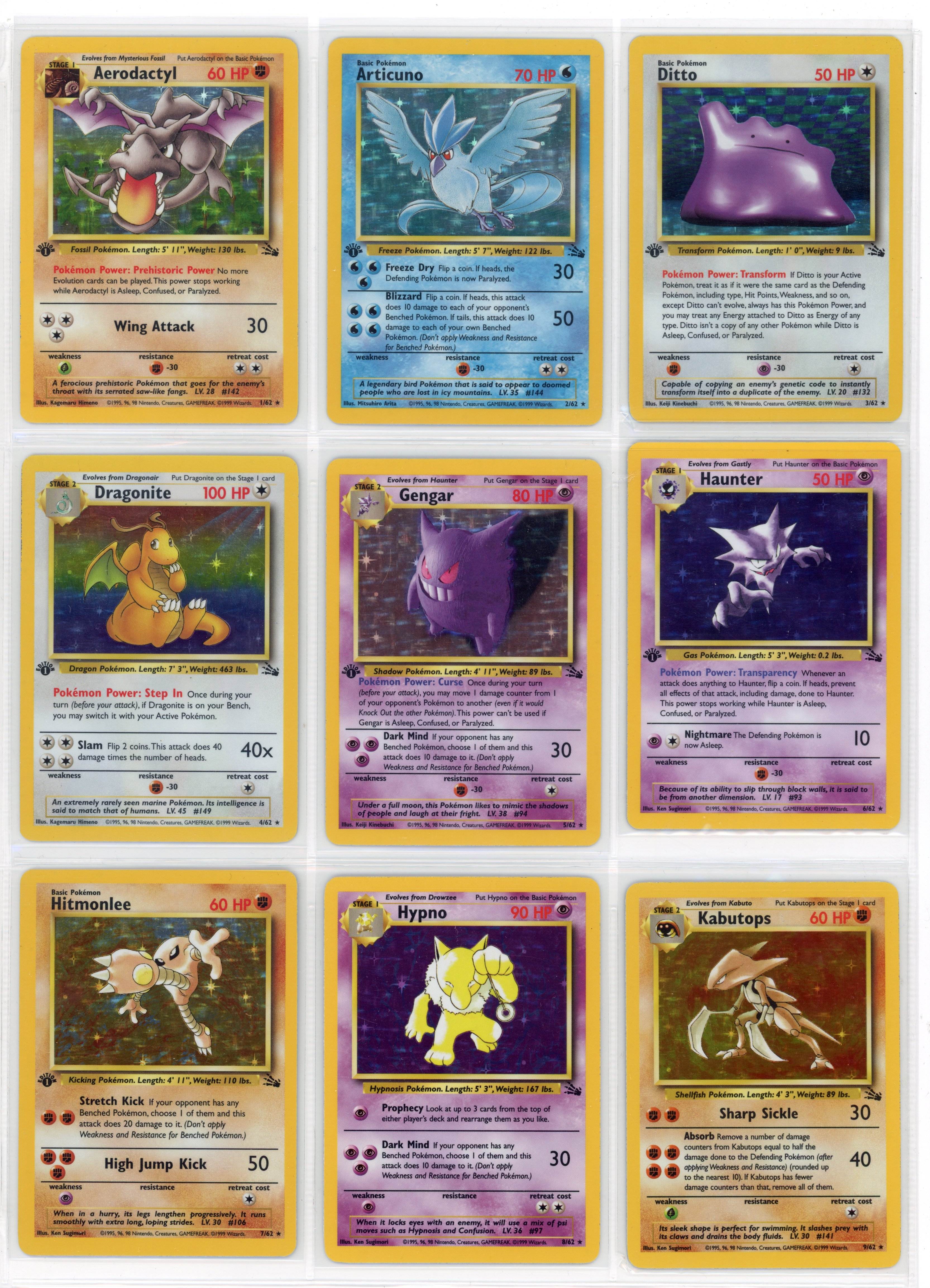 Fossil 1st Edition/Unlimited Complete Holo Set 15/15 - Avg. Condition LP