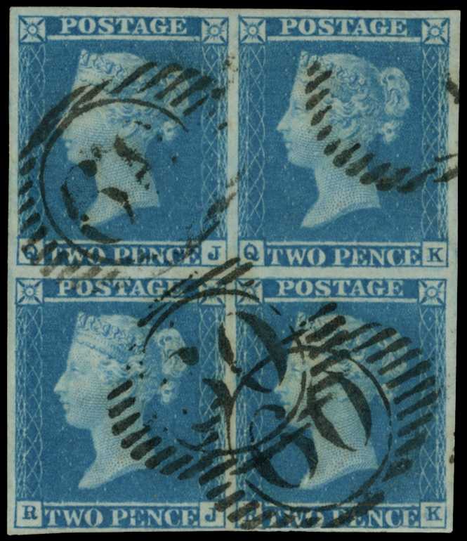 1841 2d pale blue Plate 13 (QJ-RK), four good...