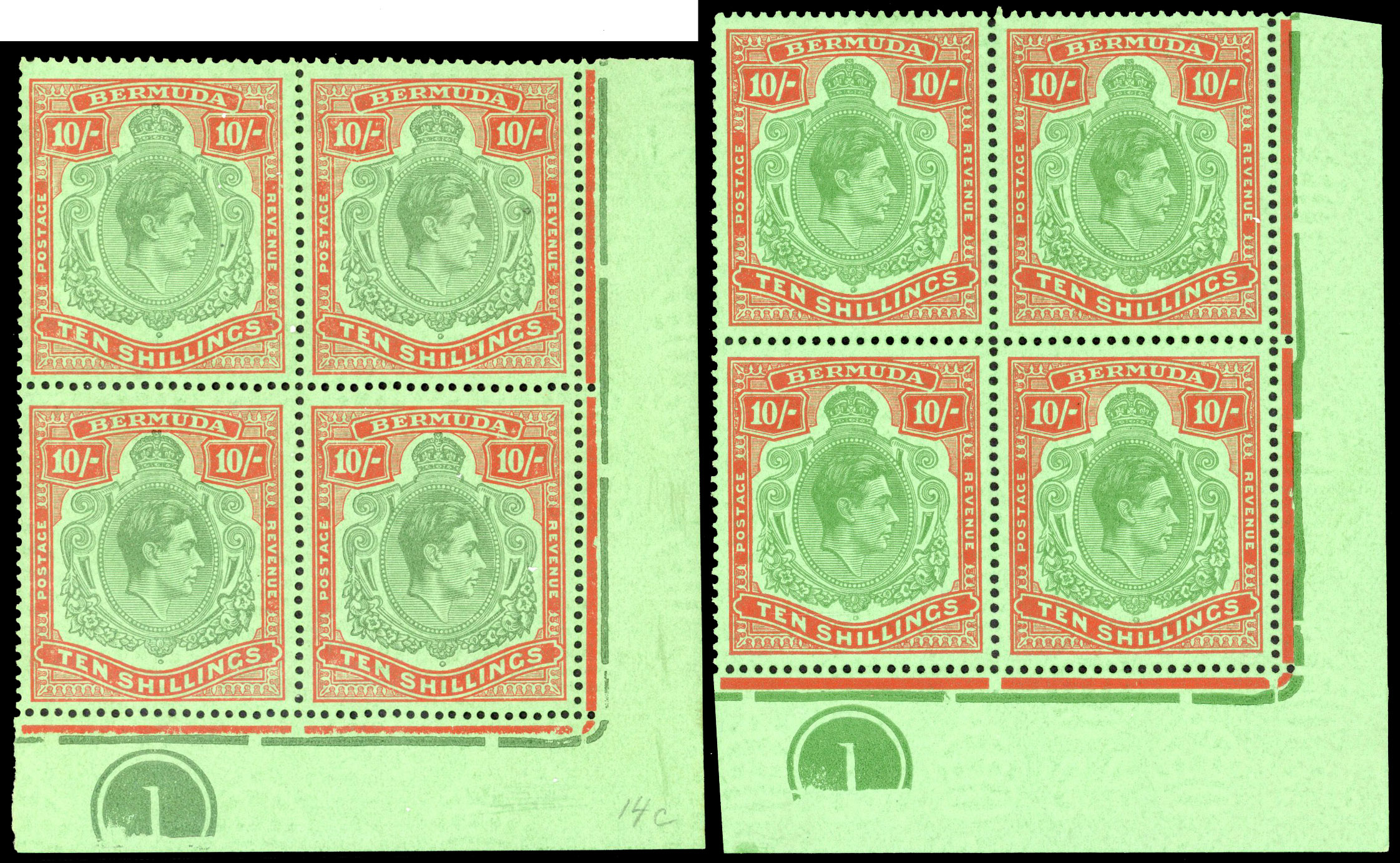 Bermuda SG 119d, f Plate blocks mint