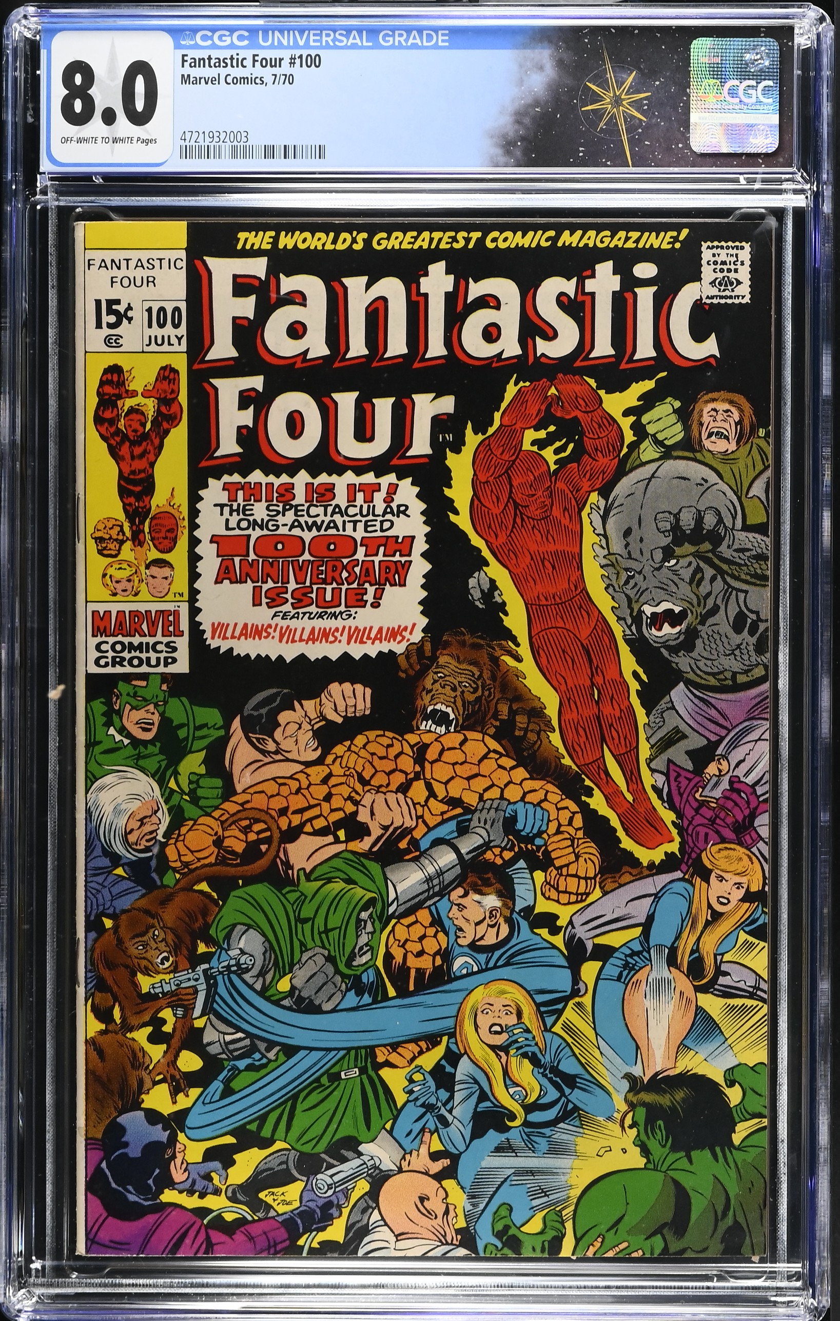Fantastic Four #100 CGC 8.0 100th Anniversary Issue "The Long Journey Home!" (Marvel Comics, 1970) Off-White to White Pages
