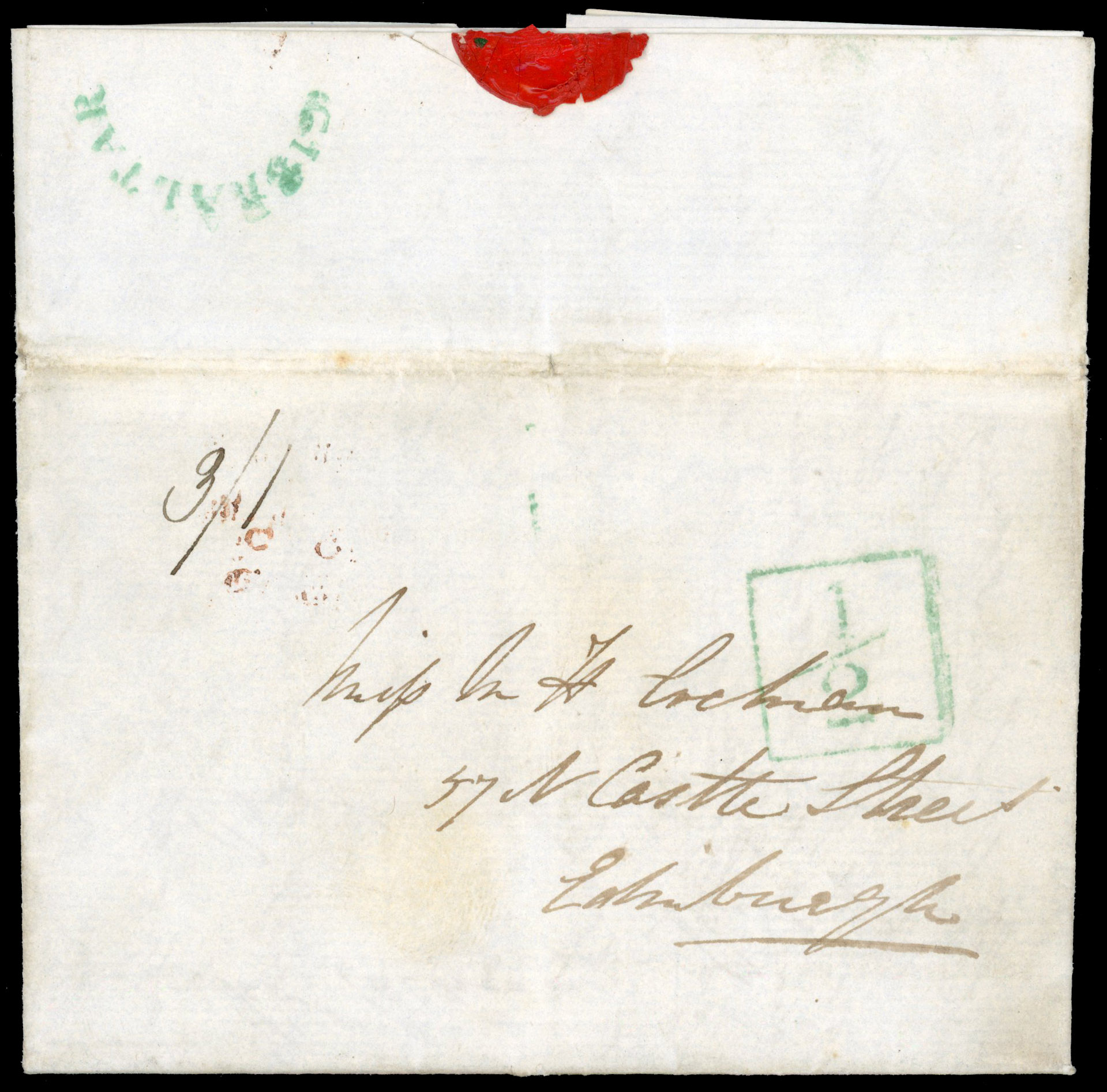 Gibraltar 1836 pre-stamp entire letter to Edinburgh 