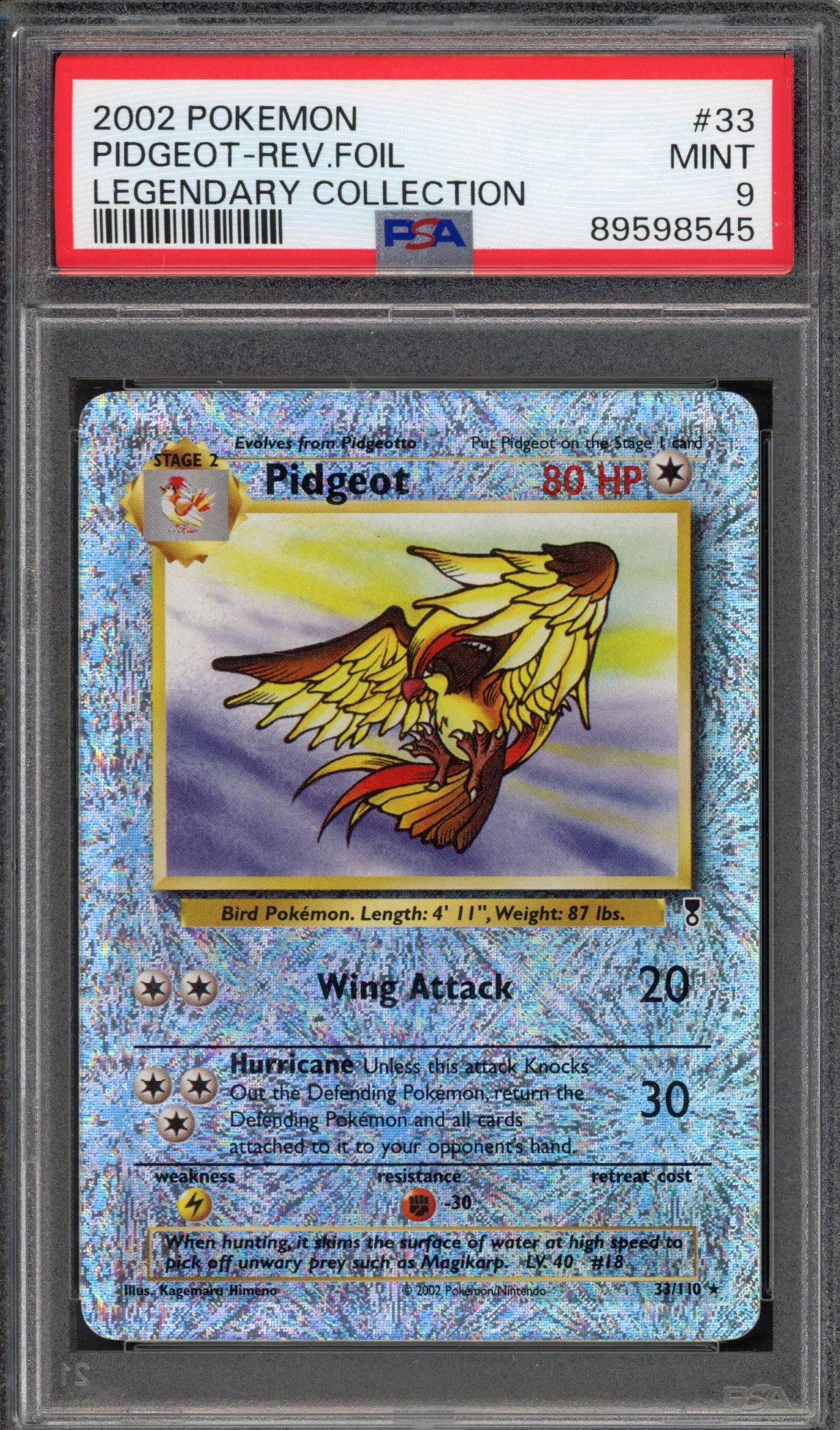 Pokémon TCG PSA 9 Pidgeot 33 Reverse Foil, Legendary Collection