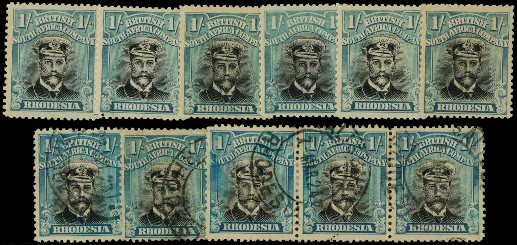 1918-21 1/- Head Die IIIB, perf 14, toned...