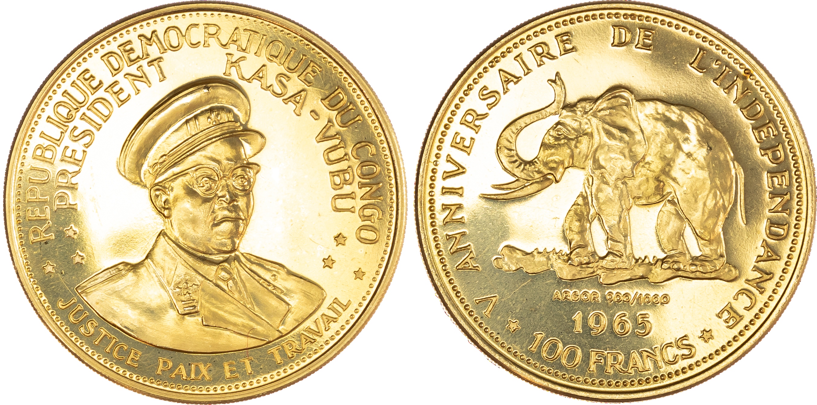 Congo, Republic, gold Proof Set (5), 1965, The First Coinage of the Republic of Congo