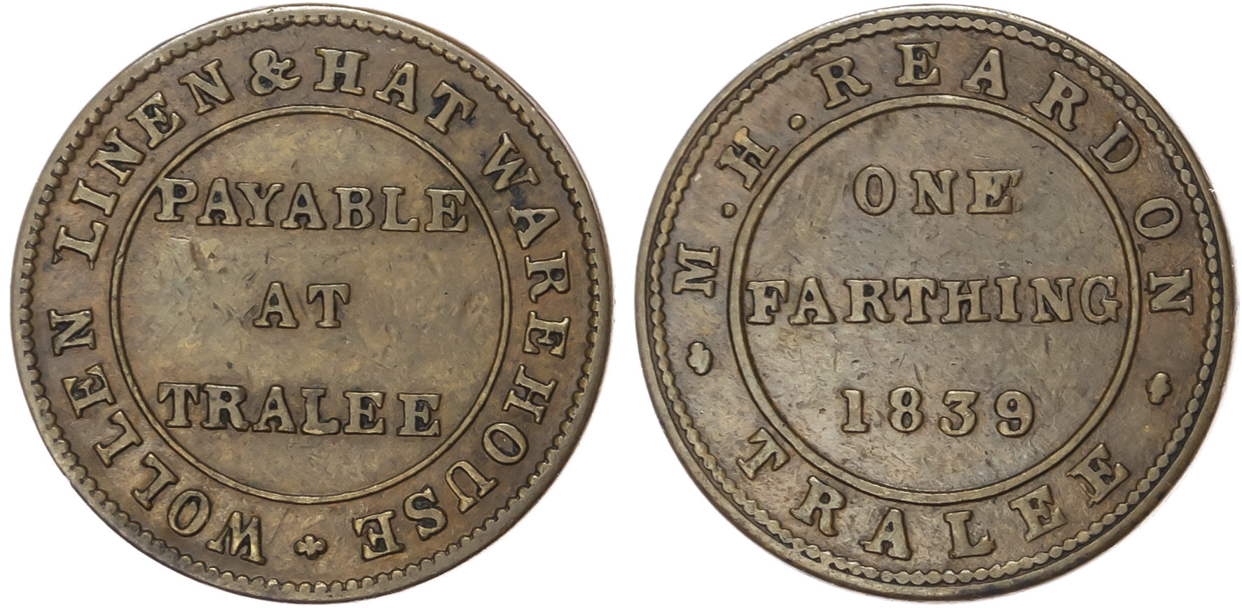 Tralee, John Lumsden, (draper, hatter & sulk mercer ) farthing (1838), three-line legend/two-line legend, 22mm…