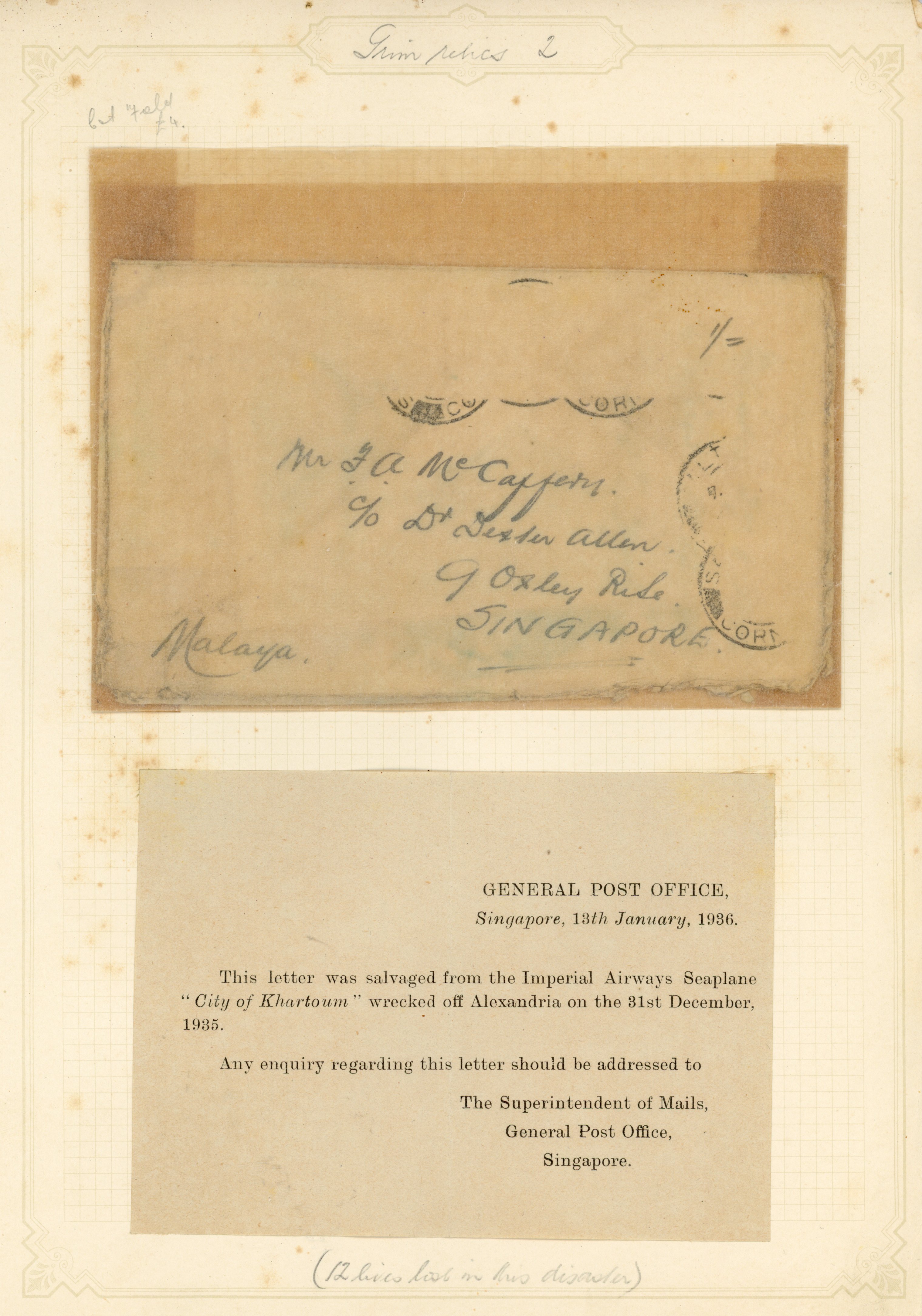 Crash Mail: 1935-39 selection of five envelopes with and without stamps