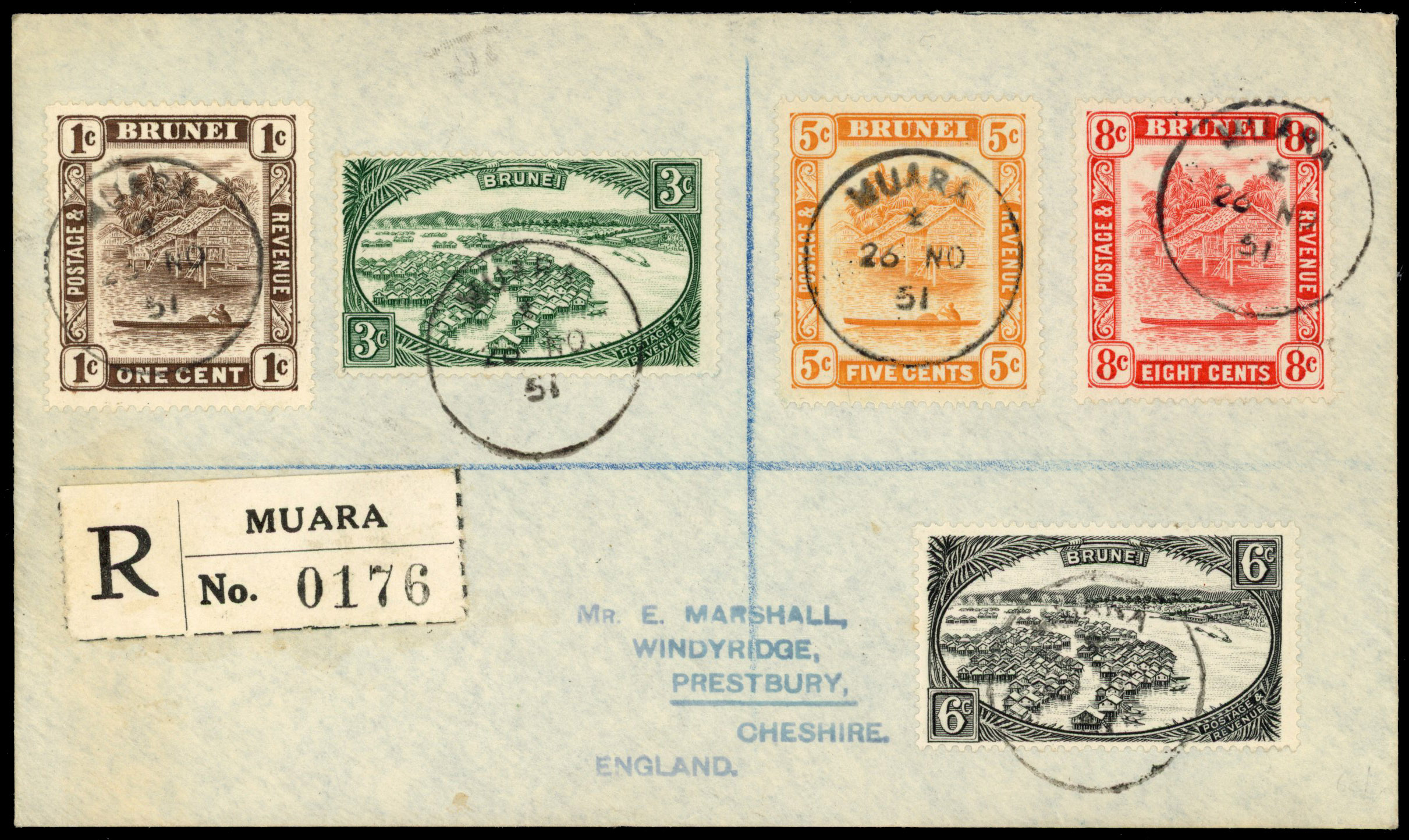 Brunei 1951 philatelic cover from Muara