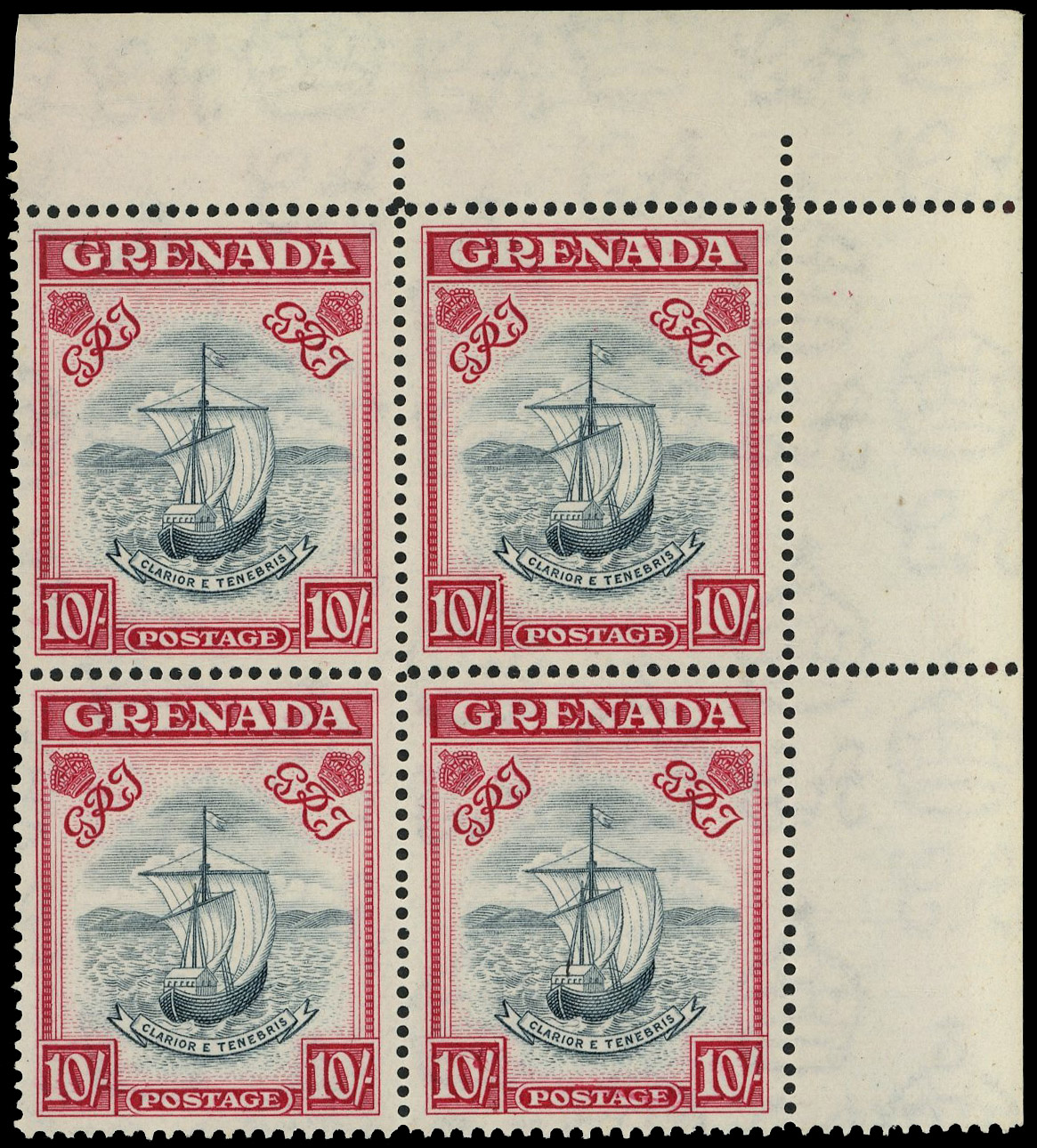Grenada SG 163f 1947 10/- block mint