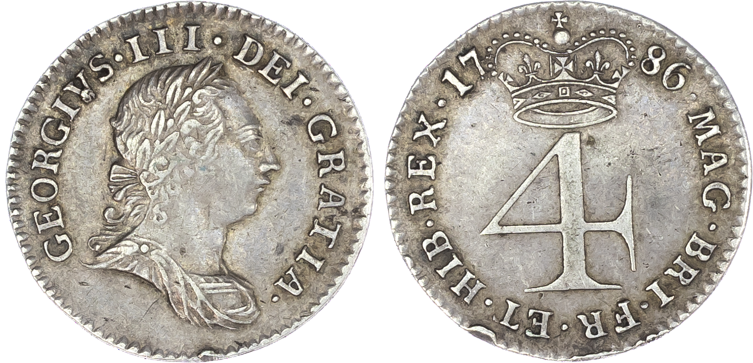 George III (1760-1820), Maundy Set, 1786, Fourpence, Threepence, Twopence and Penny, young laureate and draped bust right,
