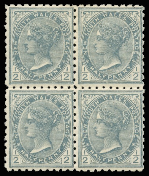 1892-90 ½d grey, wmk 40, perf 10, block...