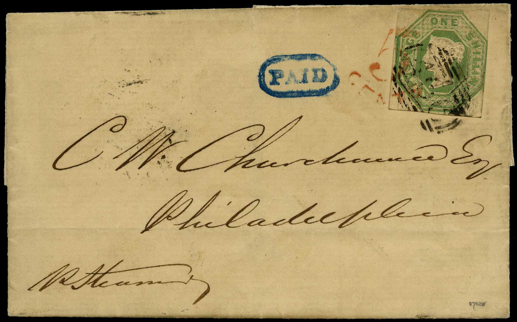 1849 (27th July) 1/- green embossed with...