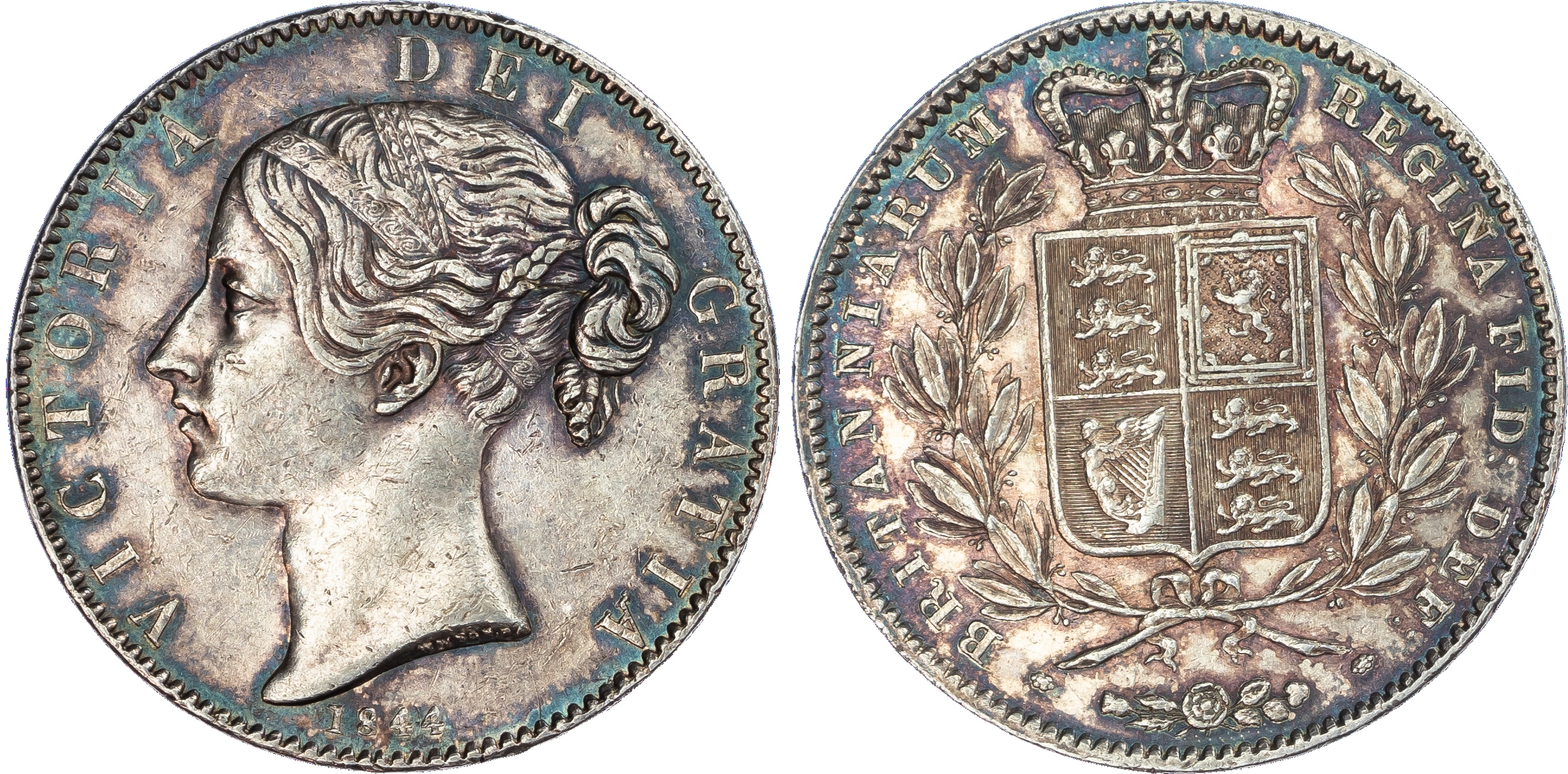 Victoria (1837‑1901), Crown, 1844. Young filleted