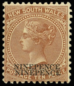 1899 (Oct) 9d on 10d dull brown, chalk-surfaced...