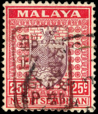 Malaya Japanese Occupation 1942 SG J170b Negri Sembilan 25c Chop in brown used