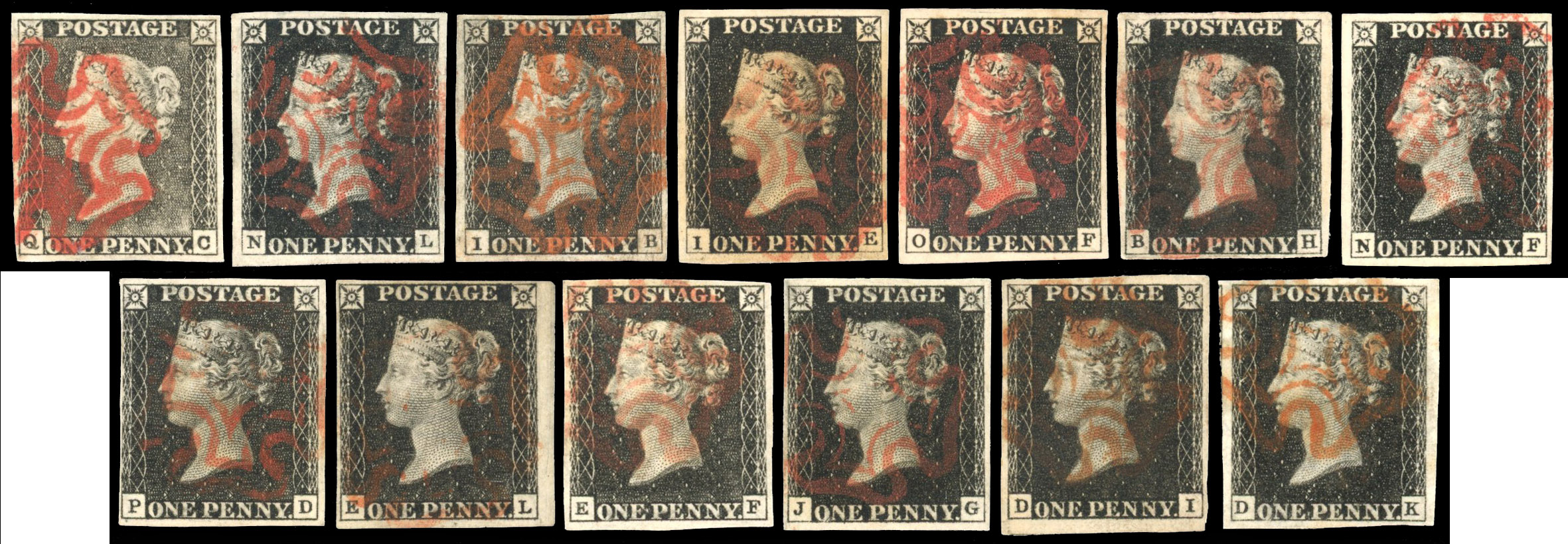 GB 1840 1d black and 2d blue used group, SG 1/6