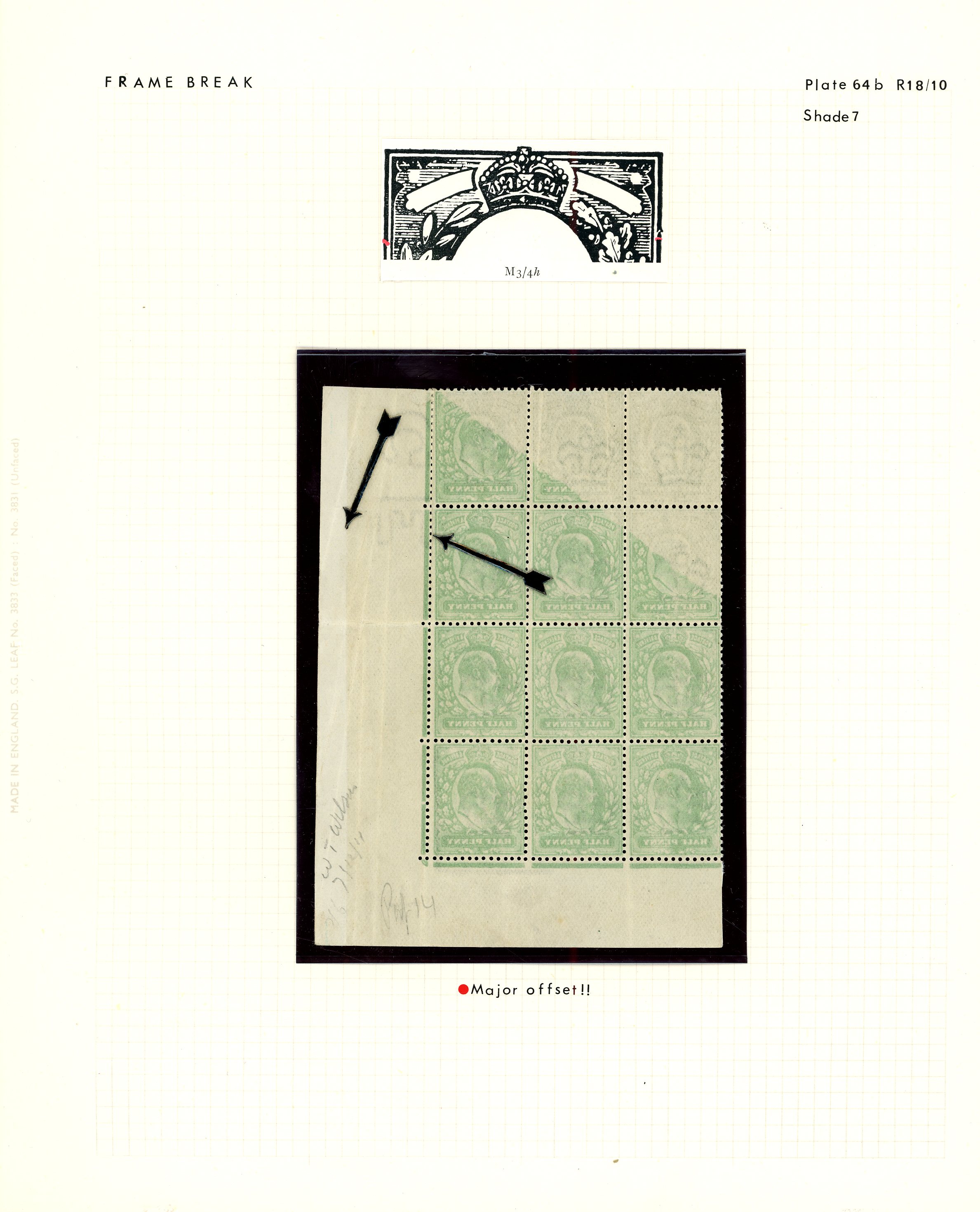 1911 Harrisons and Sons ½d dull yellow-green, right marginal block of twelve (plate 64b, R18/10)