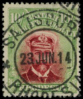 1913-7 10/- Head Die II, perf 15. Fine...