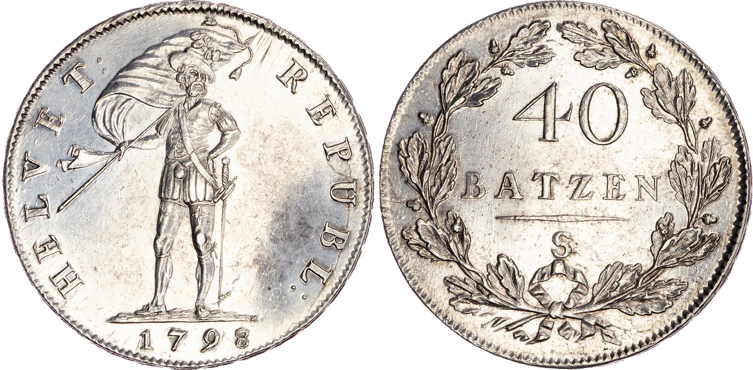 Switzerland, Helvetic Republic (1798-1803), silver 40 Batzen, 1798 S