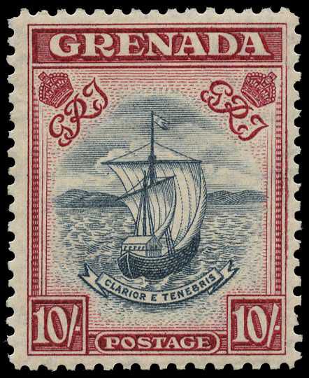 1943 10/- slate-blue and bright carmine perf...