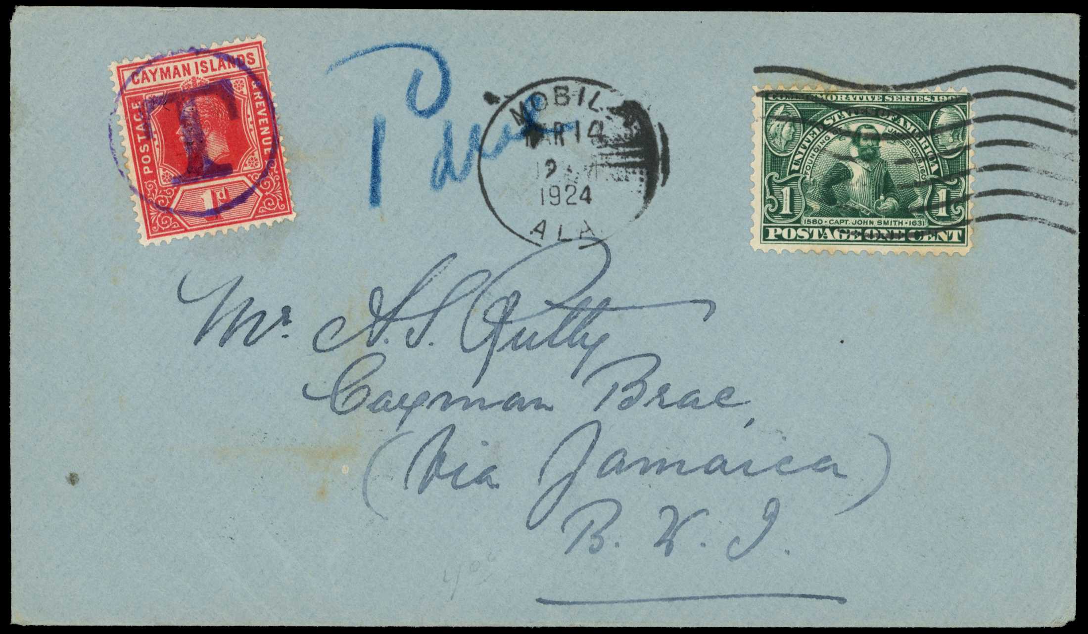 1924 Underpaid cover from Mobile, Alabama, USA...