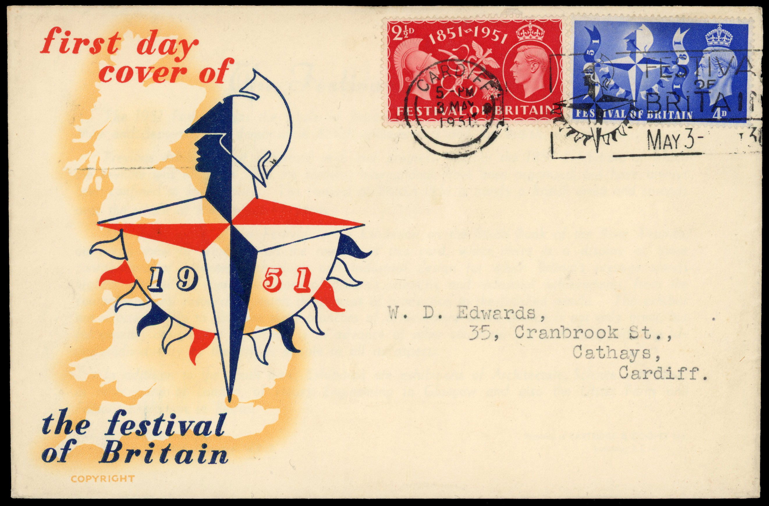 1951 Festival of Britain. FDC Cardiff festival slogan