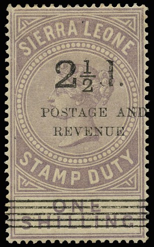 1897 2½d on 1s dull lilac, type 8...