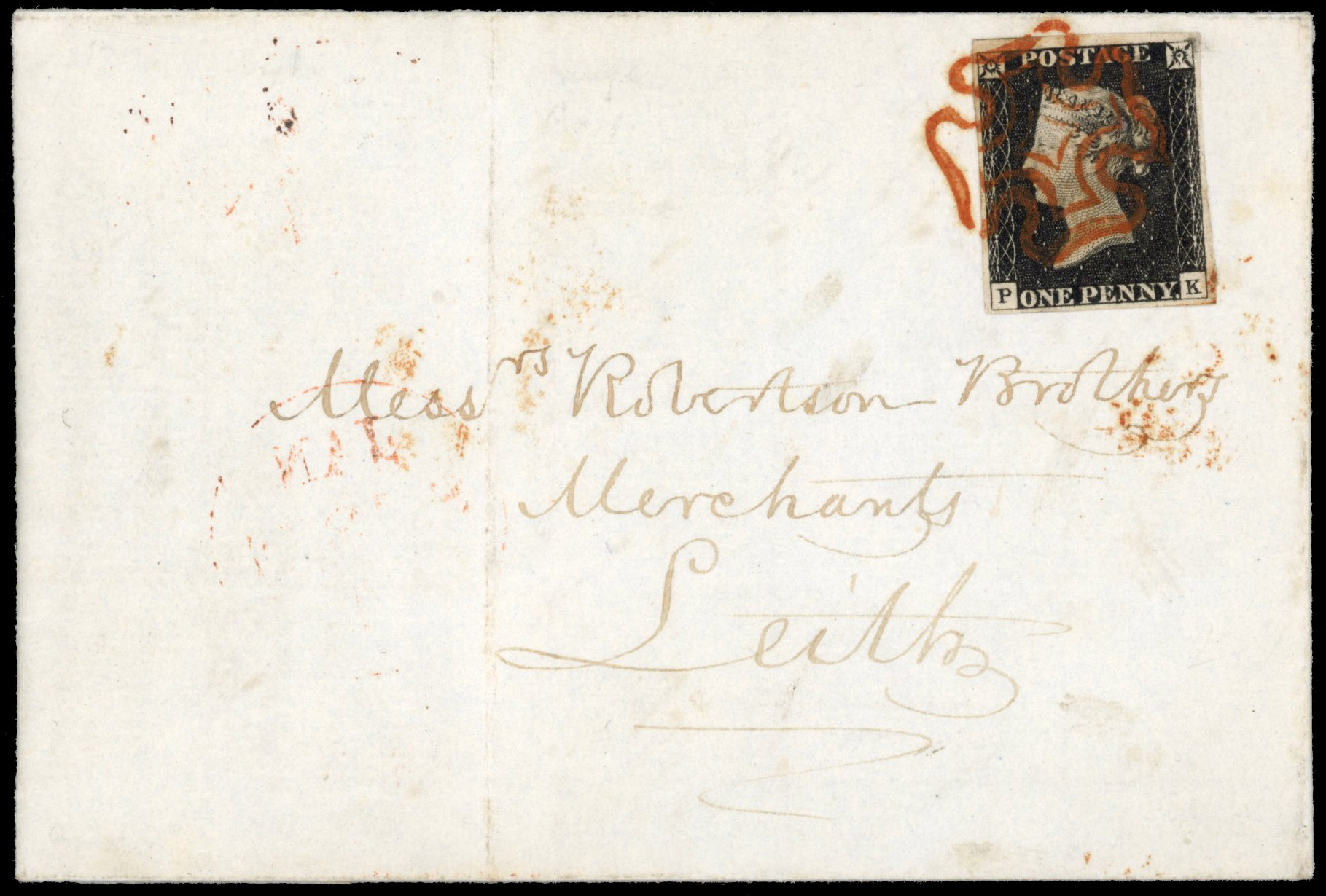 GB: POSTAL HISTORY: 1840 1d black, plate 2 (PK), on cover