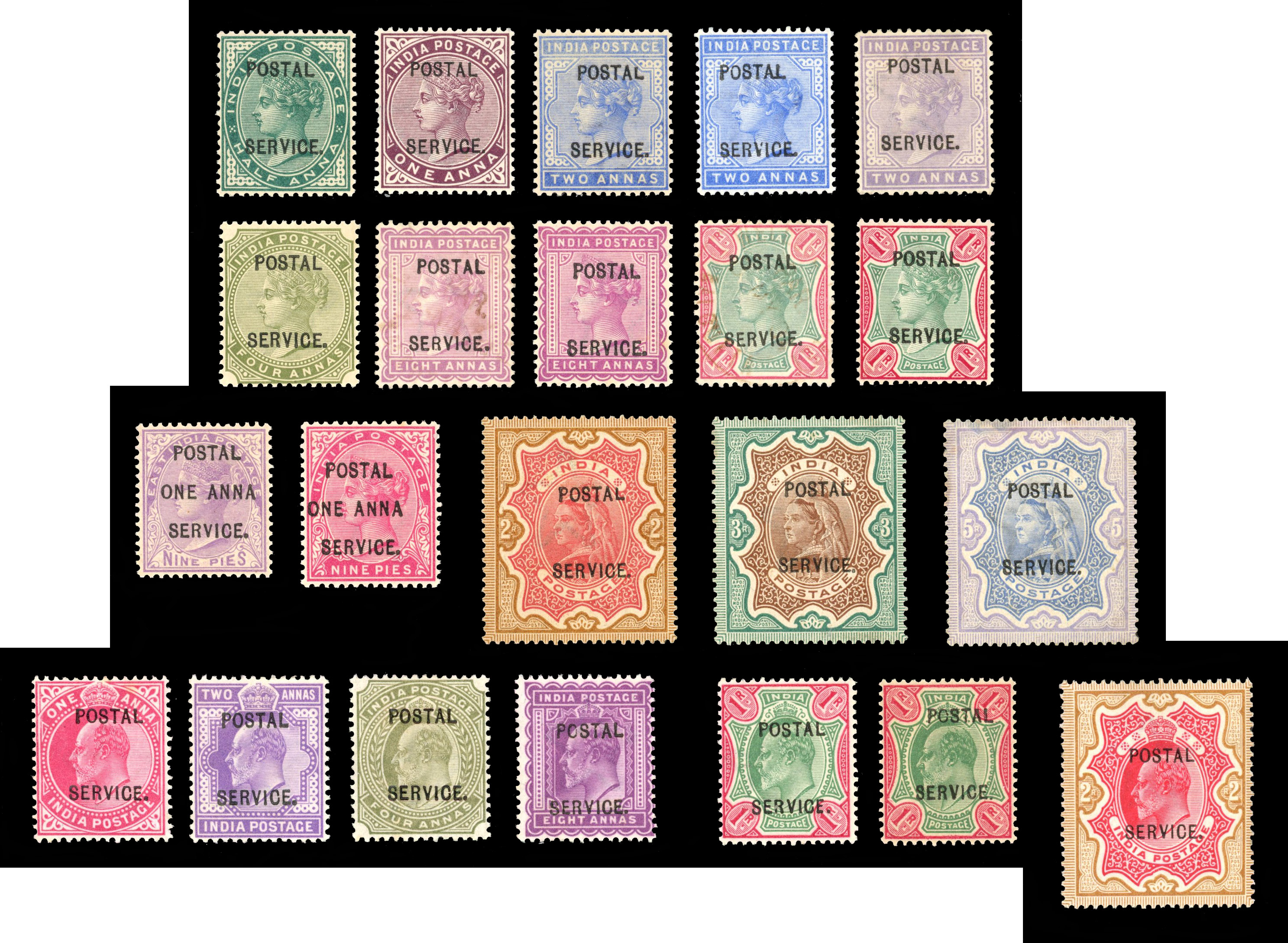 India QV/KEVII Postal Service overprint group