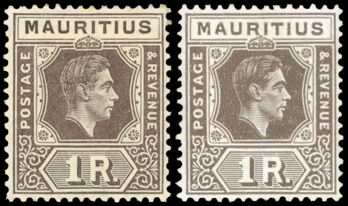 Mauritius SG 260a, ba 1938-49 1r chalky and ordinary battered 'A's mint