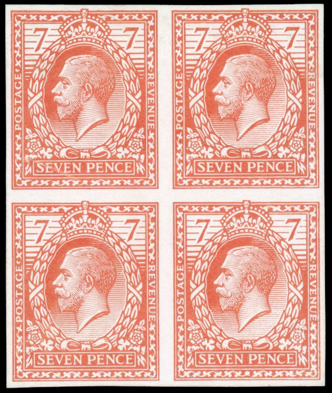 GB SG 387 var 1913 7d Eve's Wreath colour essay block in Tyrian red