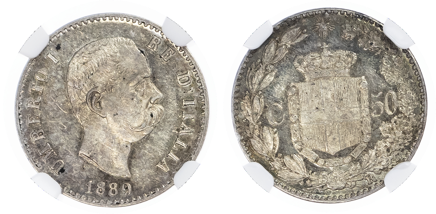 Italy.. Umberto I AR 50 Centesimi. 1889R. 