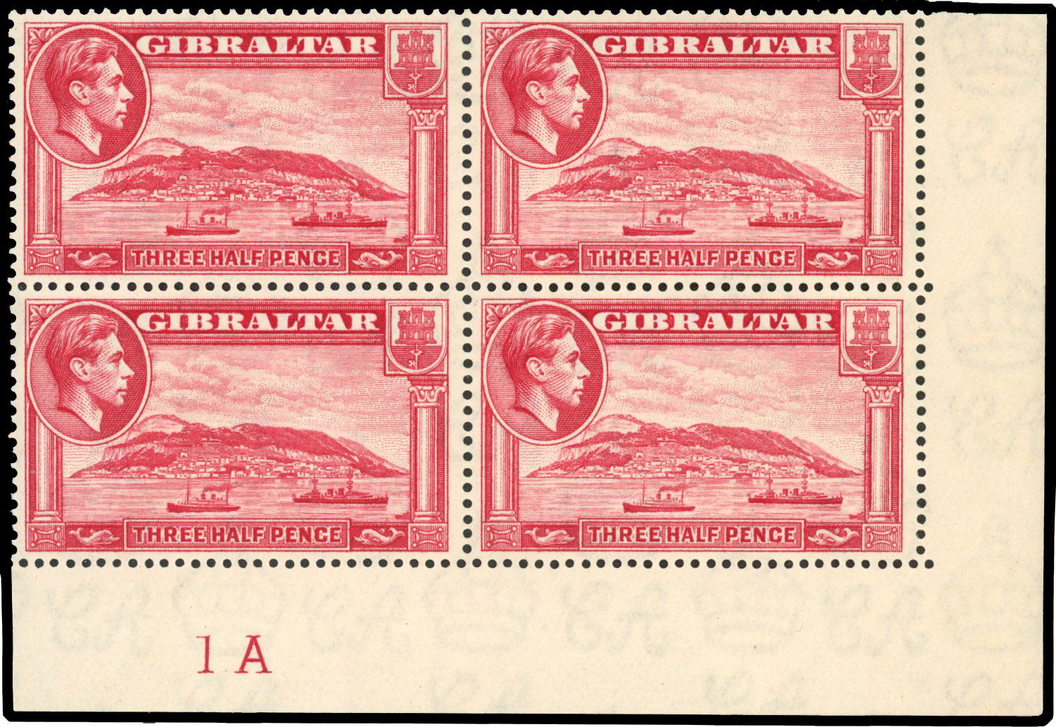 Gibraltar SG 123a Plate block mint