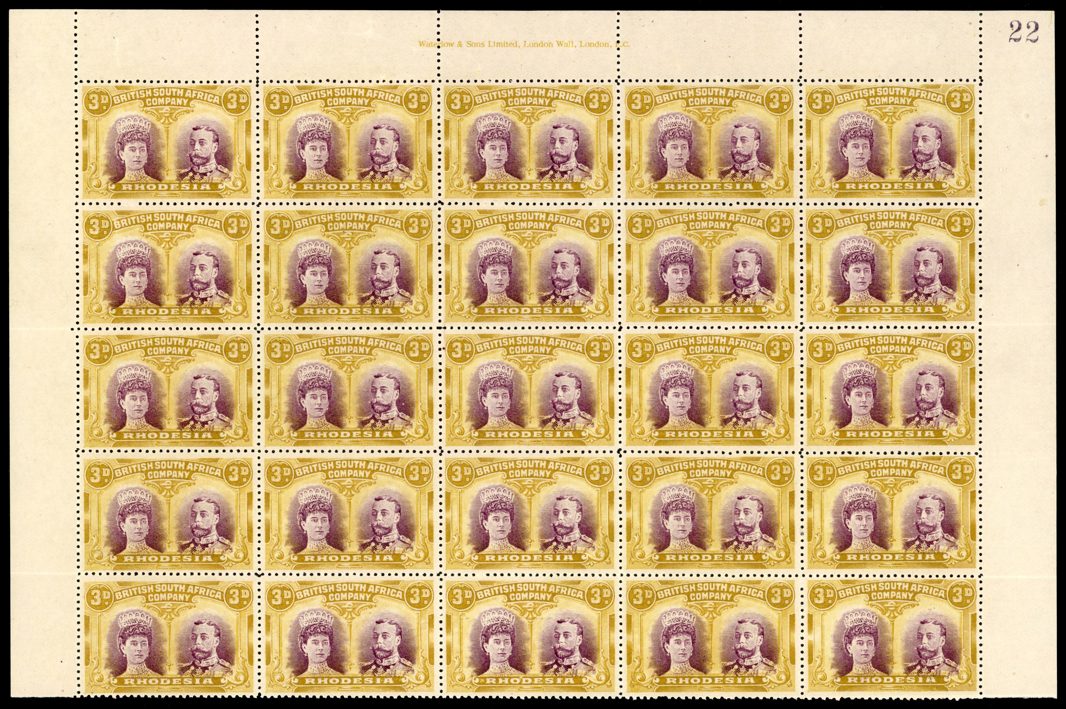 Rhodesia 1910-13 3d dull reddish purple and brownish ochre