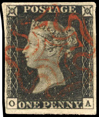 1840 1d black, Plate 2 (OA), good to large margins, cancelled by neat red Maltese Cross