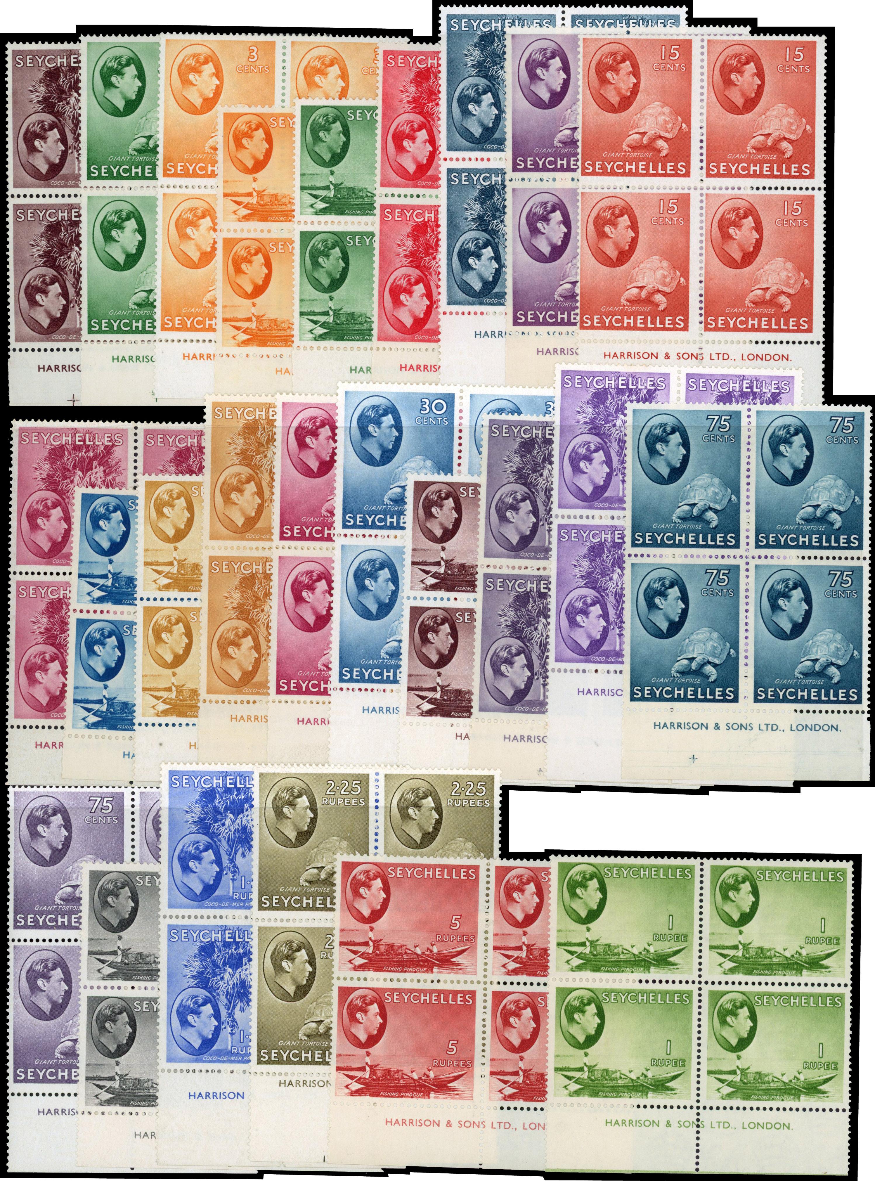Seychelles SG 135a-149 imprint blocks mint