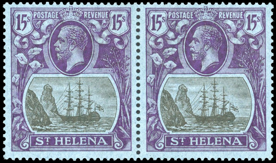 St Helena SG 113, b 1922 15s pair with torn flag mint