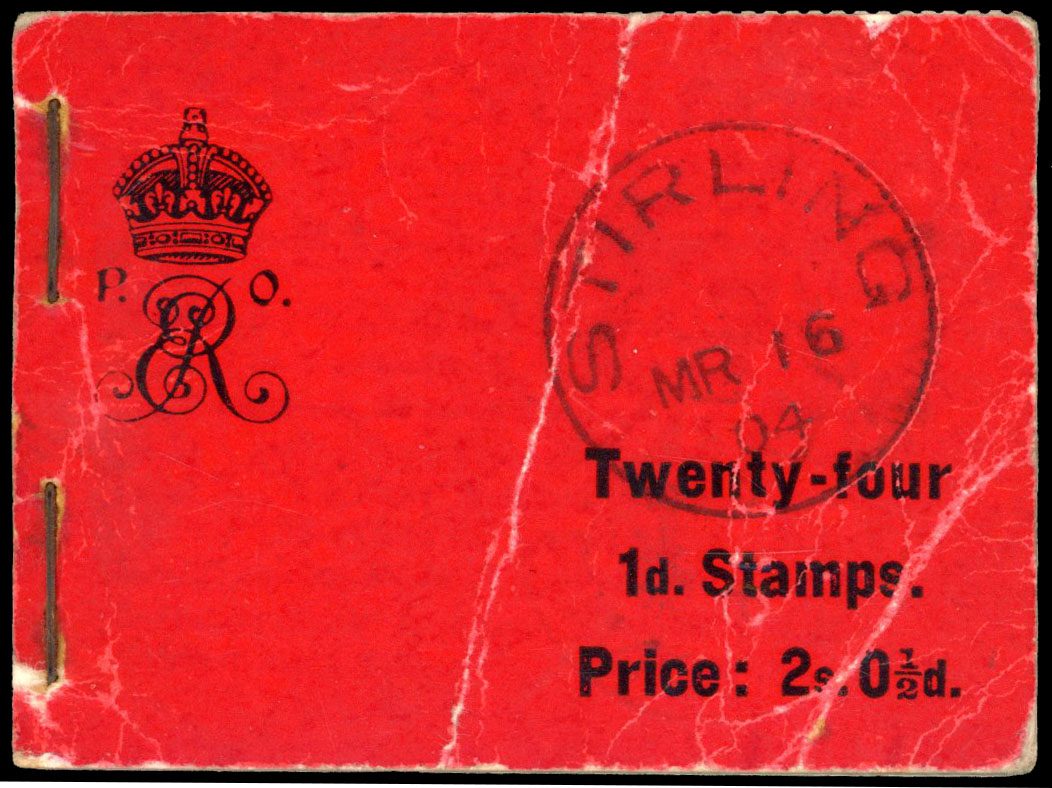 1904 (16 Mar) 2s 0½d including 24 1d adhesives in panes of six, the front and inside covers postmarked by day of issue cds