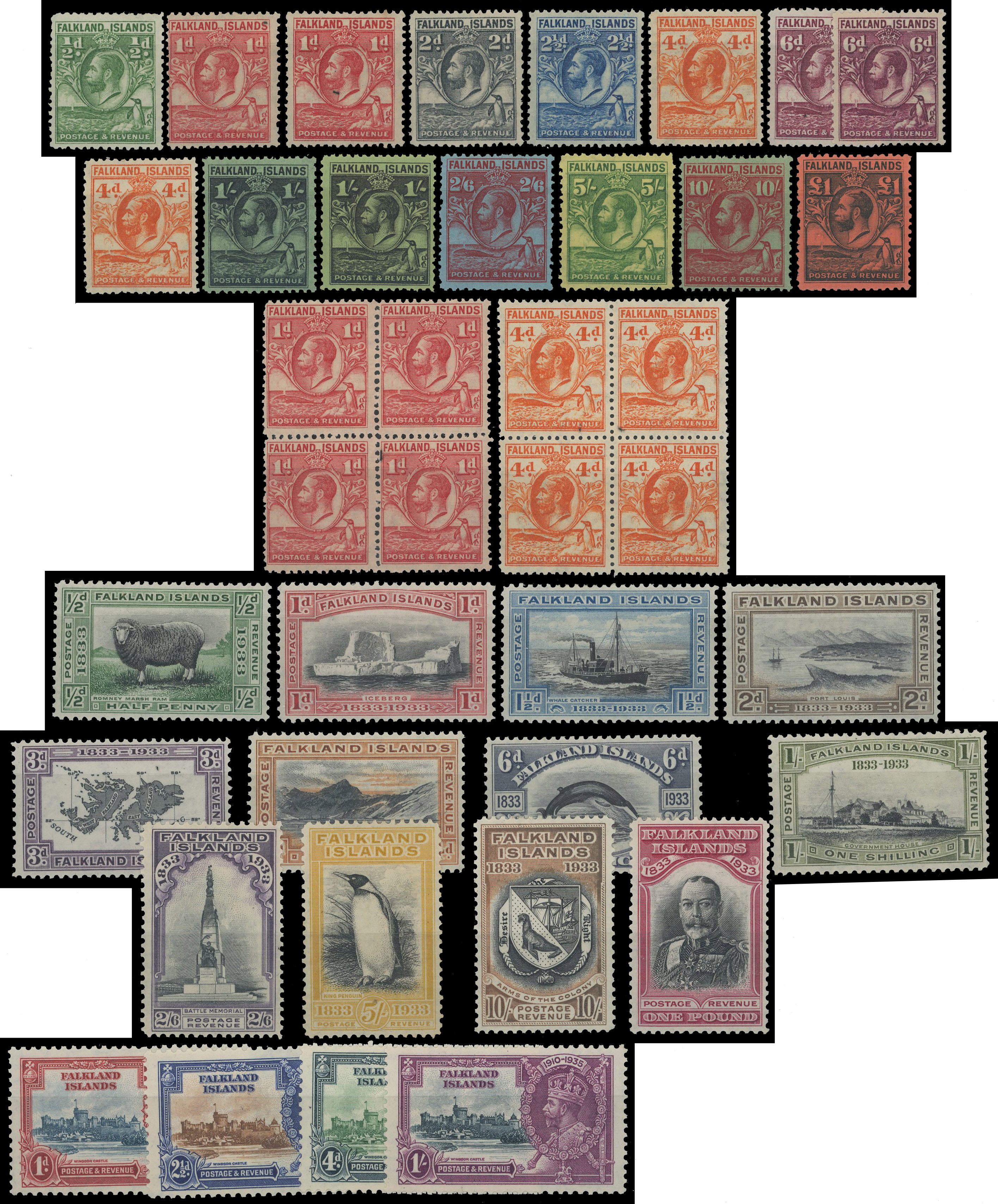 FALKLAND IS: 1878 to 1935 mint on stockcards including including 1878-79 to 1s, 1891 ½d on half of 1d red-brown, 1891 to 1s,