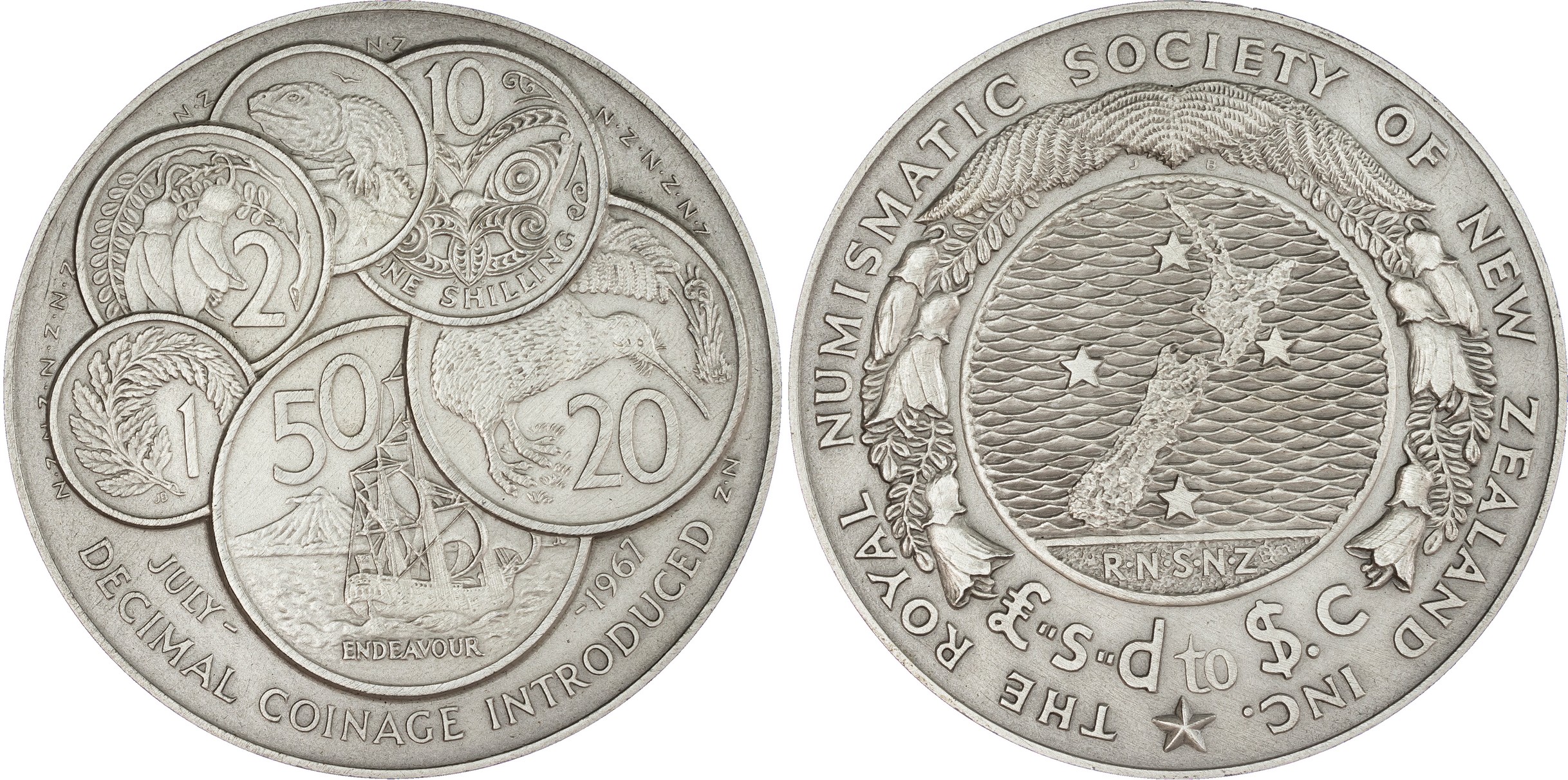 New Zealand, Elizabeth II (1952-2022), Royal Numismatic Society of New Zealand, silver Medal commemorating Decimal Coinage