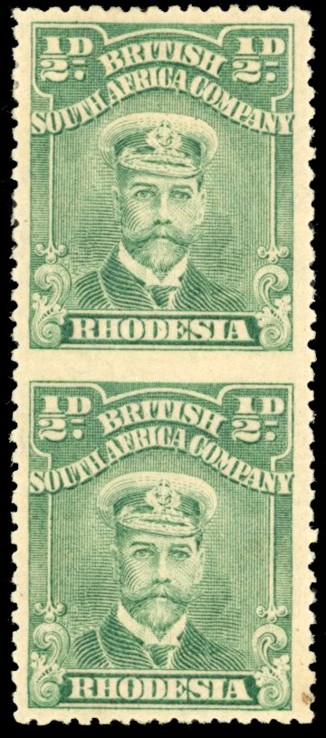 Rhodesia SG 188a var ½d imperf between pair mint