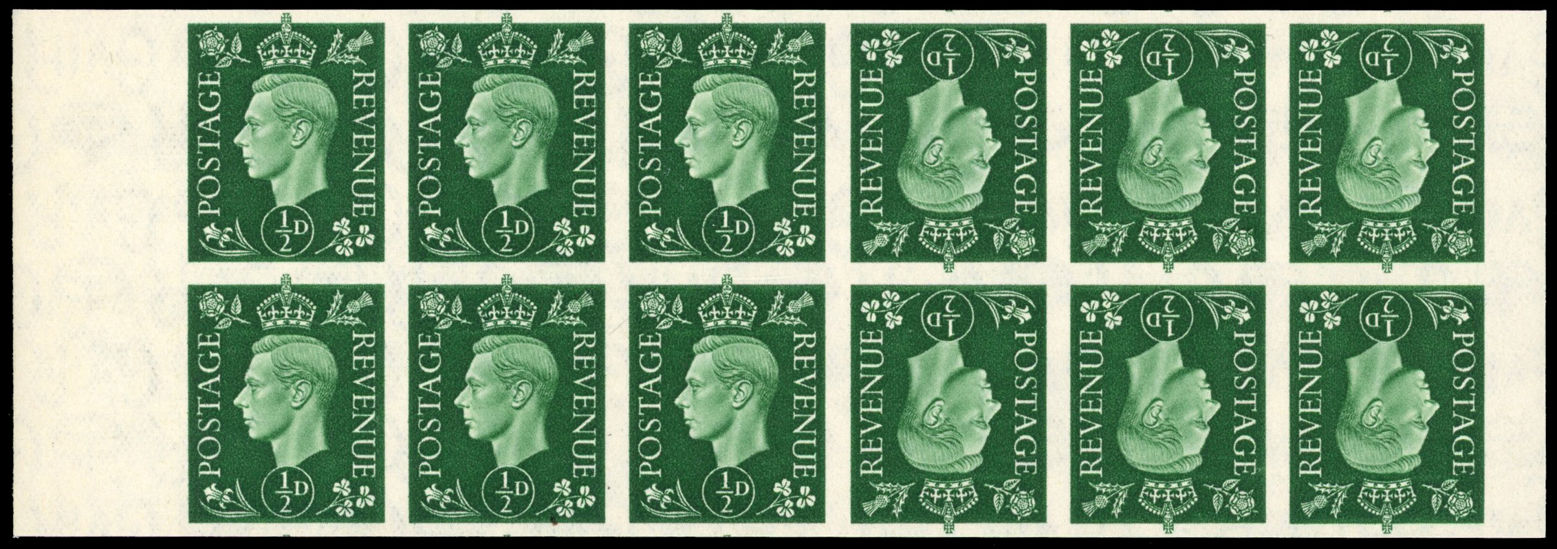 Great Britain 1937 ½d Green, Tête-bêche Pair, BPMA Imprimatur, SG 462