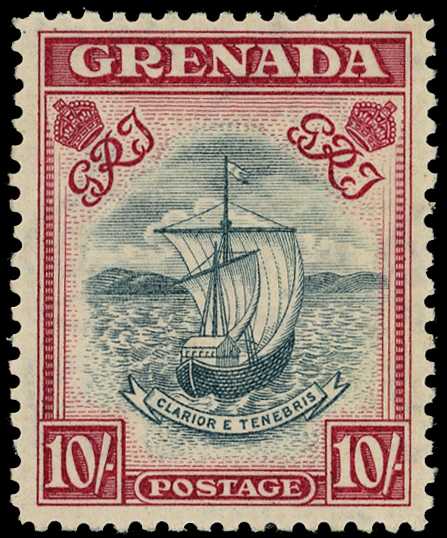 1943 10/- slate-blue and bright carmine perf...