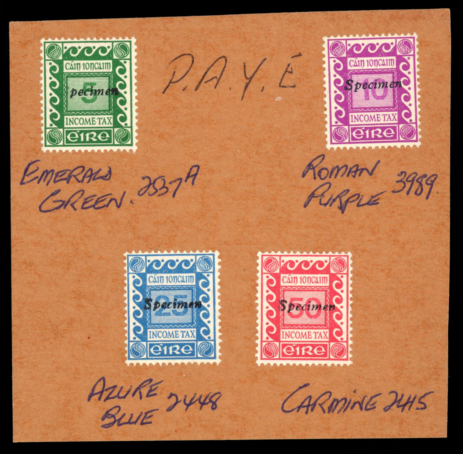 Ireland Income Tax c1971 decimal values Specimens on card