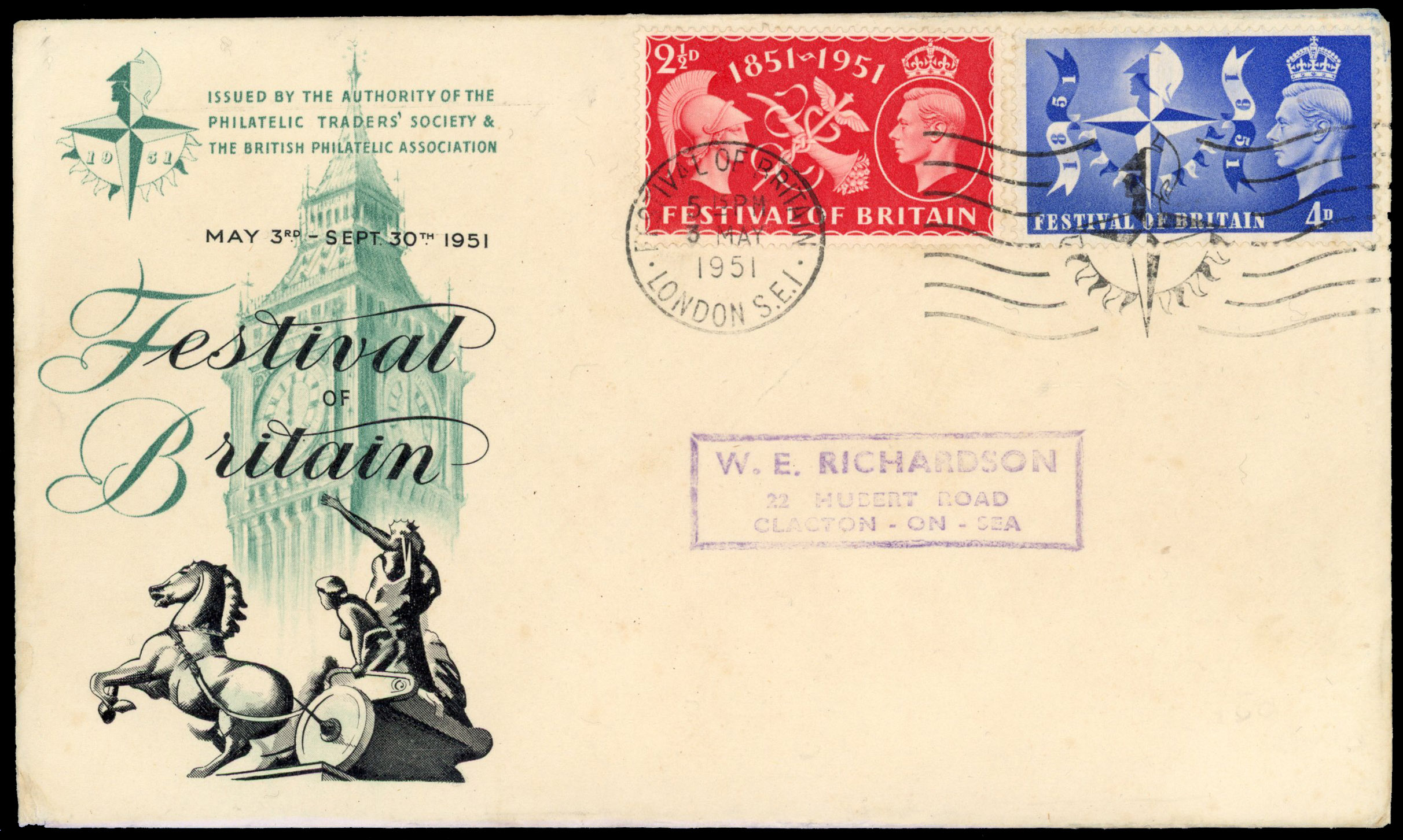 1951 Festival of Britain Special Exhibition Machine cancel day FIRST DAY ISSUE pre- exhibition